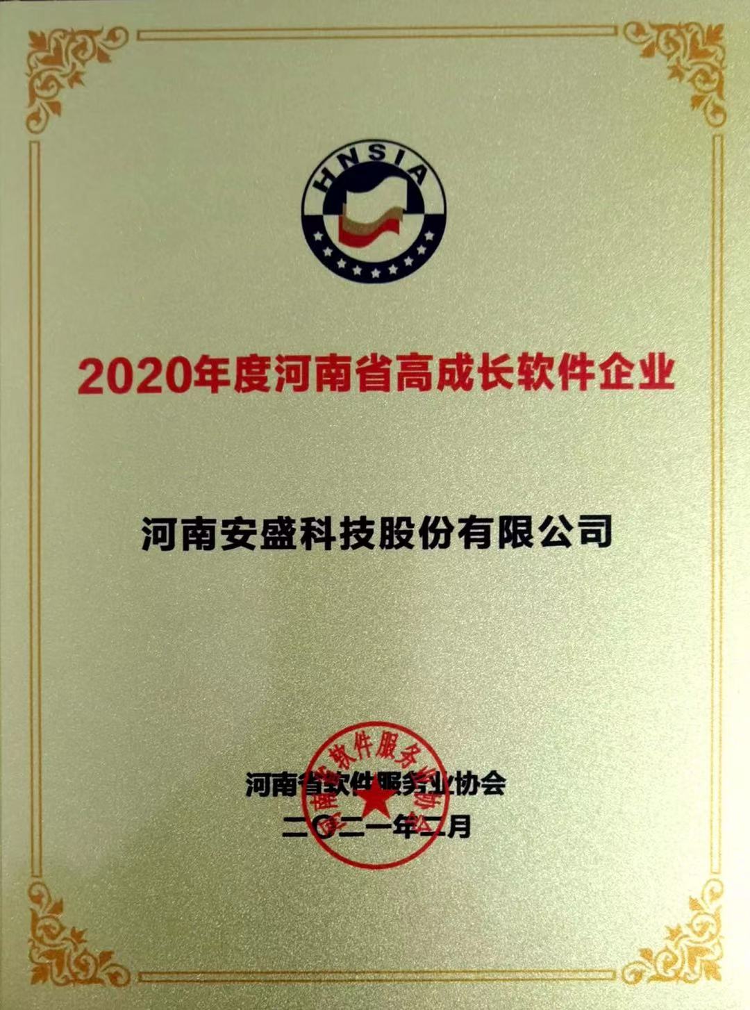 2020年度河南省高成长软件企业
